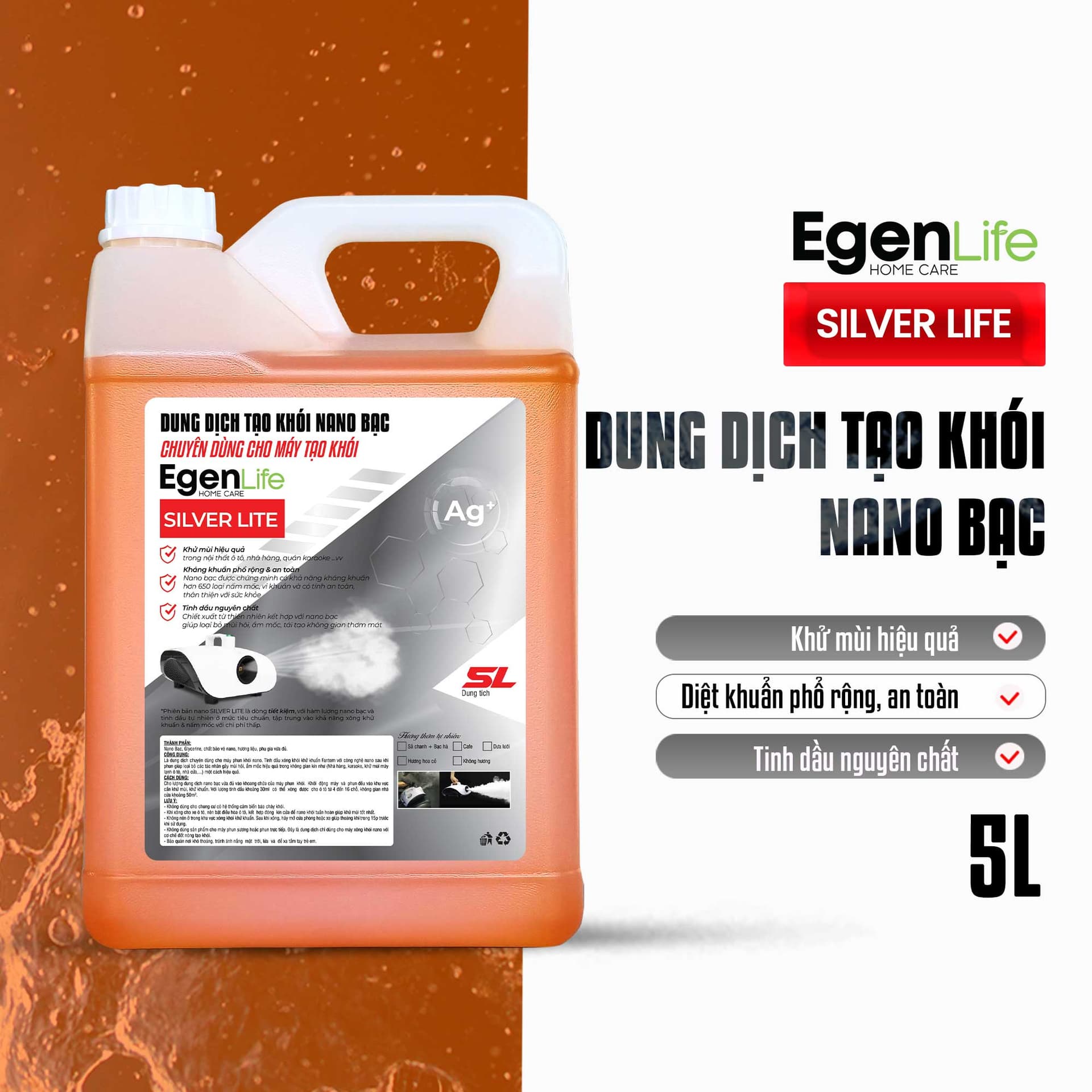 Dung Dịch Nano Bạc Tạo Khói Khử Mùi EgenLife (Cơ bản) Tinh Dầu Xông Cho Máy Tạo Khói Nano