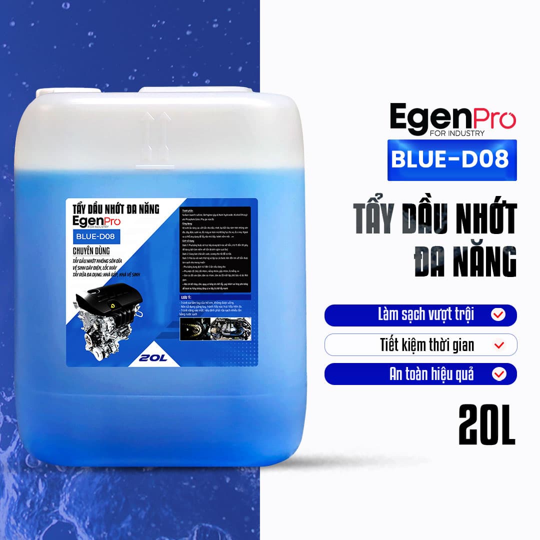 Can Tẩy Dầu Nhớt EgenPro 20 Lít Blue-D08, Tẩy Đa Năng Motobike Cleaner 20L Rửa Xe Máy, Lốc Máy ..vv