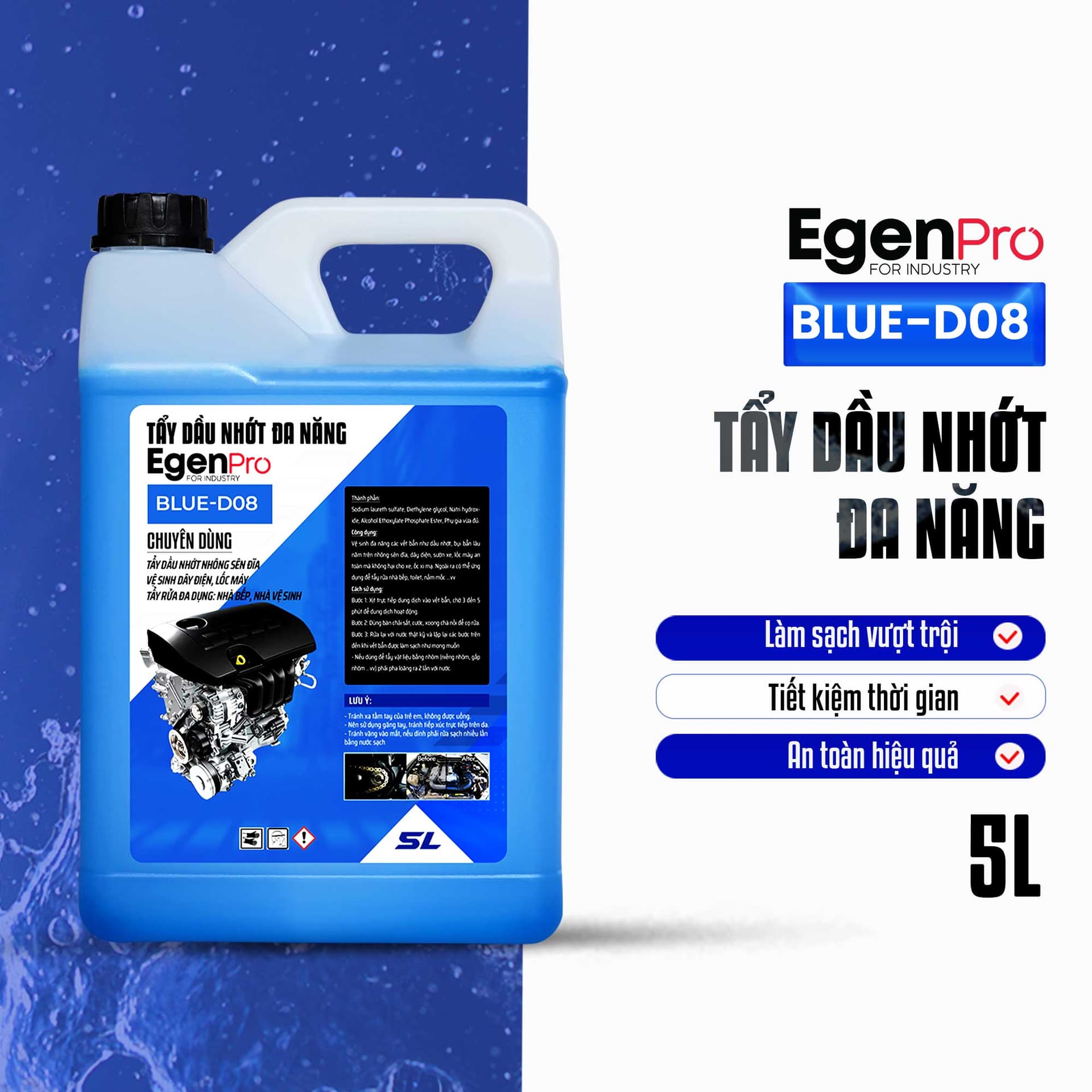Tẩy Dầu Nhớt Đa Năng EgenPro 5 Lít - Motobike Cleaner Oil Rửa Sên Xe, Lốc Máy, Sườn xe