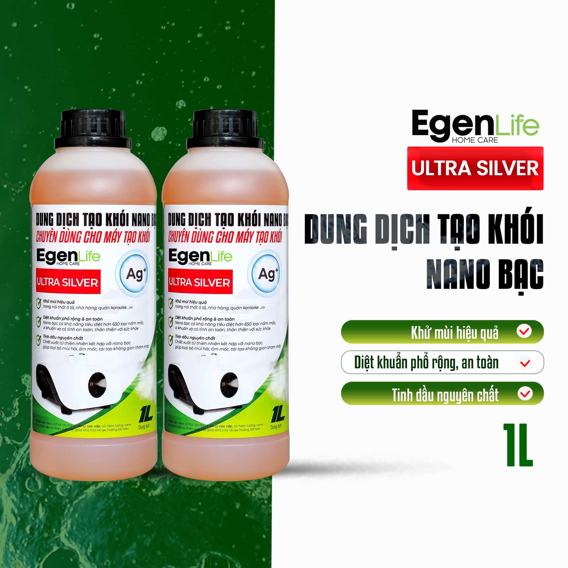 (Cao cấp) Tinh Dầu Xông Khói Nano Bạc EgenLife, Nano bạc tạo khói khử mùi nội thất ô tô, nhà cửa chai 1L