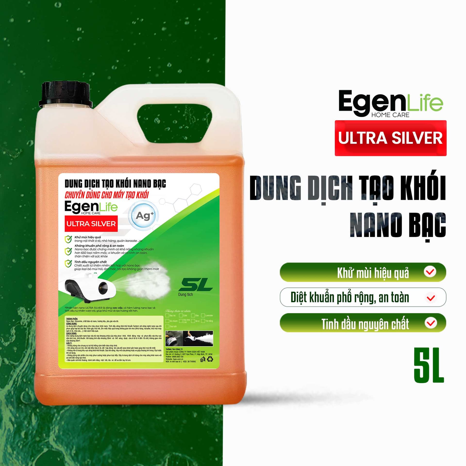 (Cao cấp) Tinh Dầu Xông Khói Nano Bạc EgenLife, Nano bạc tạo khói khử mùi nội thất ô tô, nhà cửa