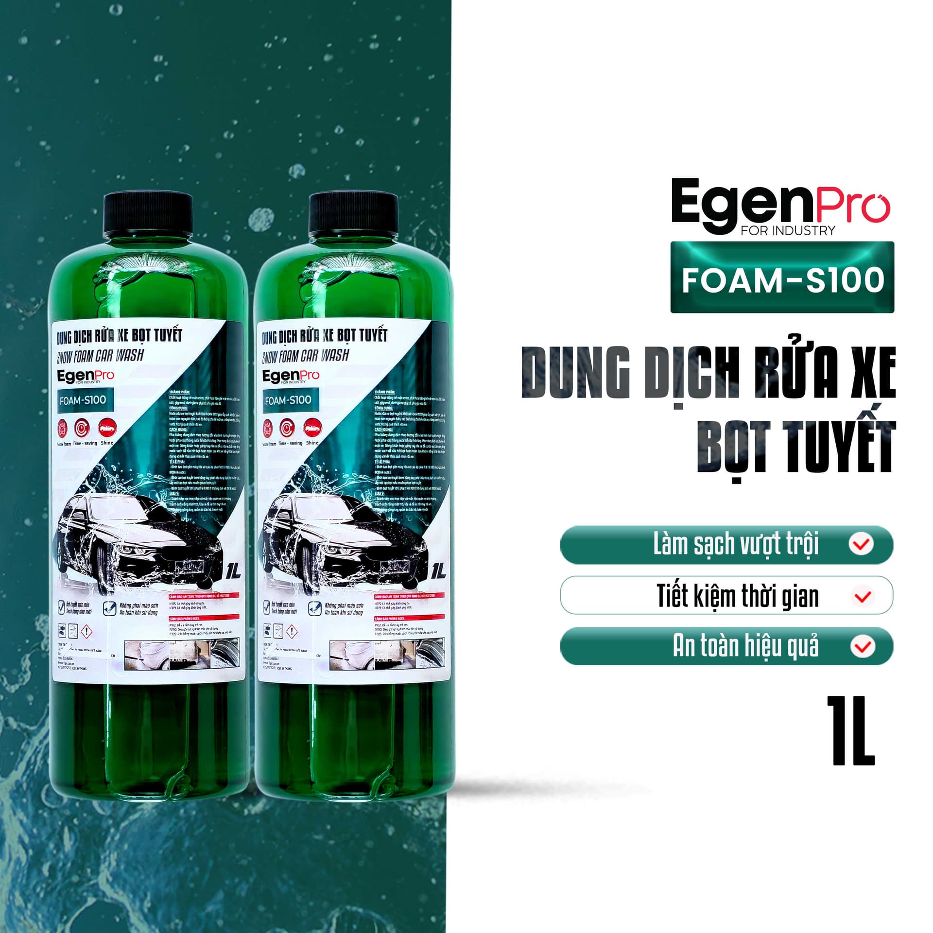 Nước Rửa Xe Bọt Tuyết EgenPro FOAM S100 (Có chạm) - Xà Bông Rửa Xe Siêu Bọt, Bóng Xe, An Toàn Cho Màu Sơn
